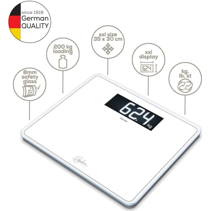 Beurer Scales for floor, 3хААА included, glass, white (GS_410_SIGNATURE_LINE_WH)