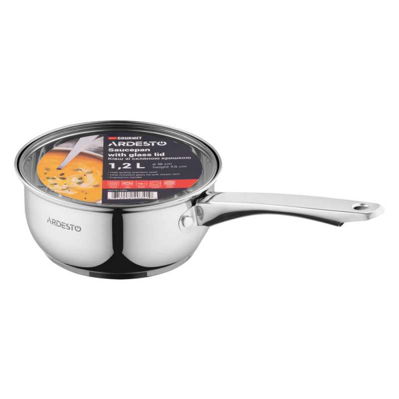 ARDESTO Saucepan Gemini Gourmet, glass lid, 1.2 l, stainless steel