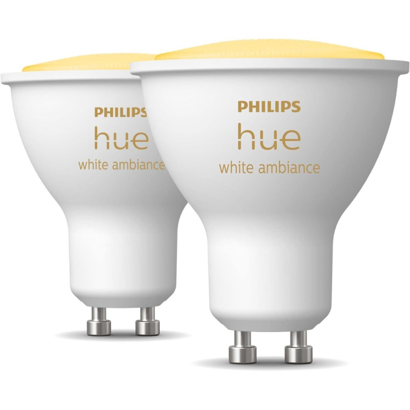 Philips Hue Лампа розумна GU10, 5W(50Вт), 2200K-6500K, Tunable white, ZigBee, Bluetooth, димування, 2шт (929001953310)