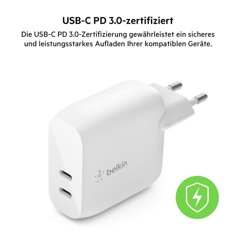 Belkin Wall Charger 40W 2xUSB-C PD, white (WCB006VFWH)