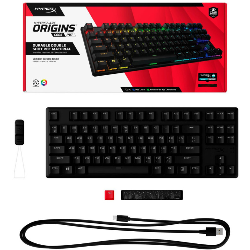 HyperX Кeyboard Alloy Origins Core PBT Aqua USB RGB ENG/RU Black (639N9AA)