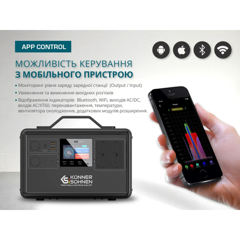 Könner & Söhnen Портативна електростанція Konner&Sohnen KS 2400PS, 2400Вт, 2240Вт/год, LifePo4, Bluetooth, 25.9кг (KS2400PS)