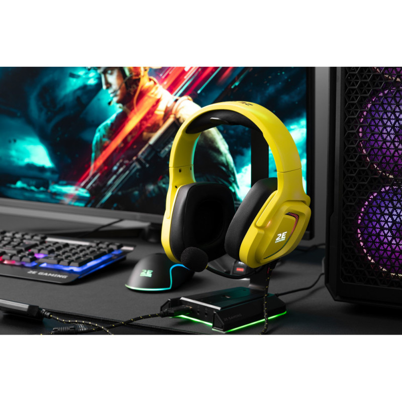 2E Gaming Гарнитура игровая HG340, mini-jack/dual 3.5mm, RGB, 2м, жёлтый (2E-HG340YW)