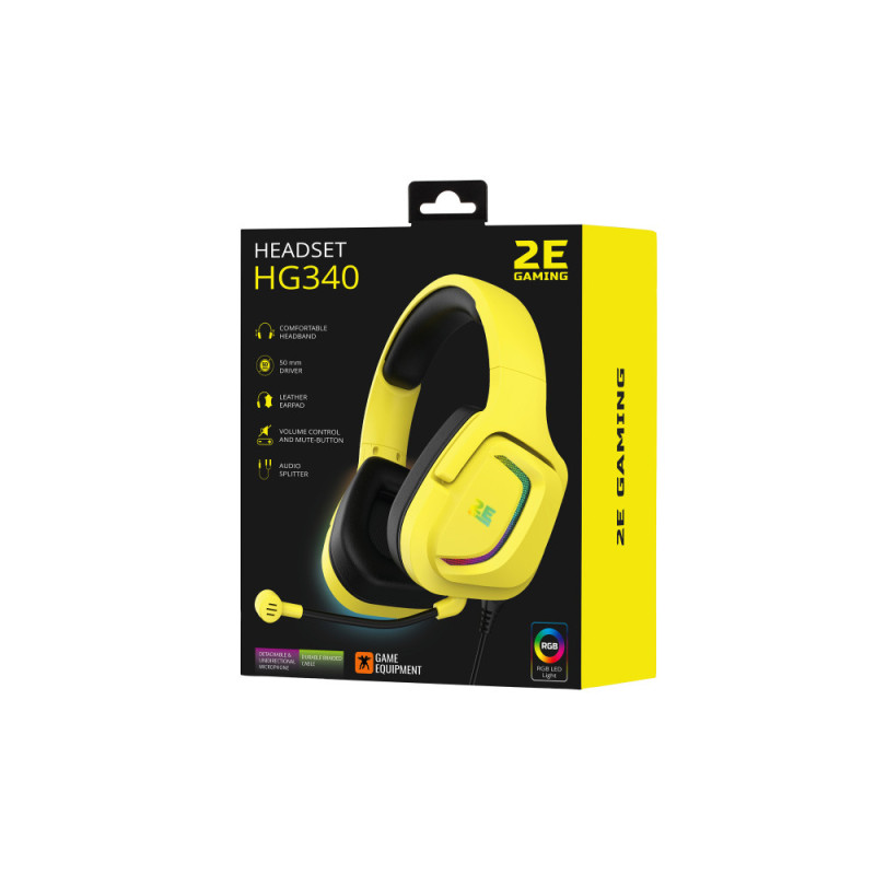 2E Gaming Гарнитура игровая HG340, mini-jack/dual 3.5mm, RGB, 2м, жёлтый (2E-HG340YW)