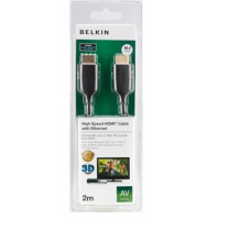 Belkin HDMI (AM/AM) High Speed w/Ethernet GOLD[Кабель HDMI (AM/AM) High Speed Ethernet 2m 4K/Ultra HD Gold-Plated] (F3Y021bt2M)