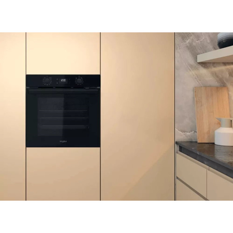 Whirlpool Духова шафа електрична, 71л, A+, дисплей, конвекція, телескопічні напрямні, чорний (OMR58HU1B)