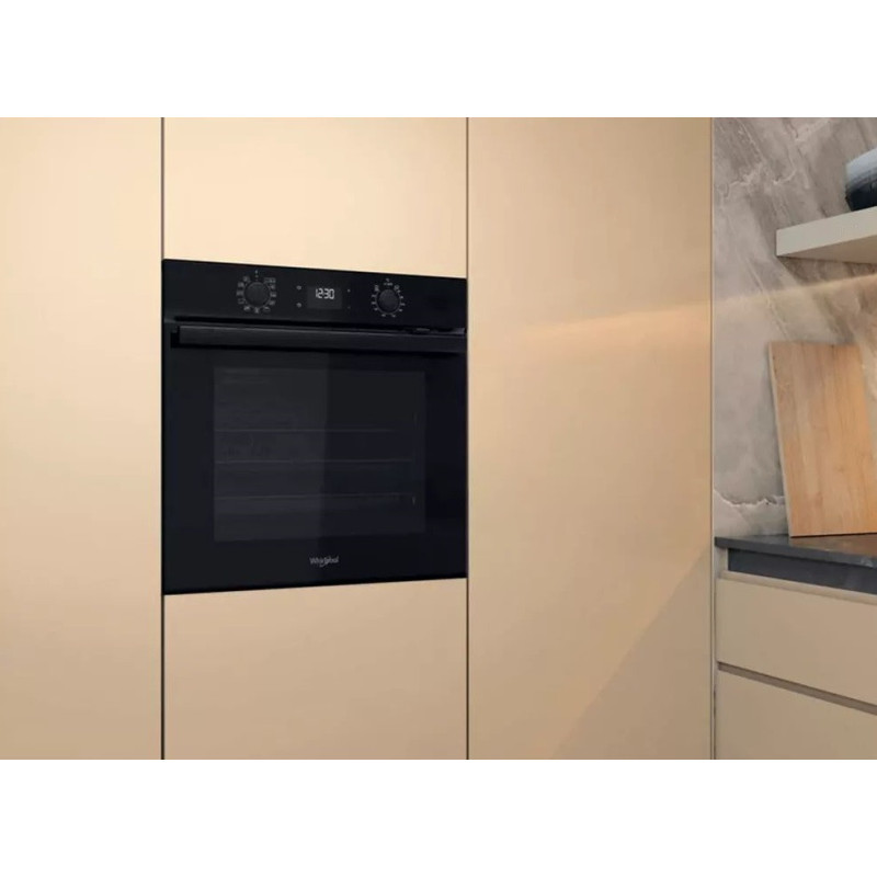 Whirlpool Духова шафа електрична, 71л, A+, дисплей, конвекція, телескопічні напрямні, чорний (OMR58HU1B)