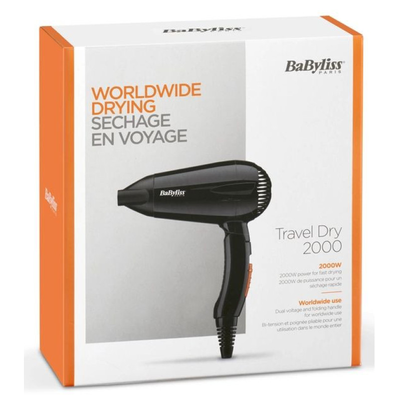 BaByliss Фен дорожный, 2000Вт, режимов-2, складная ручка, черный (5344E)