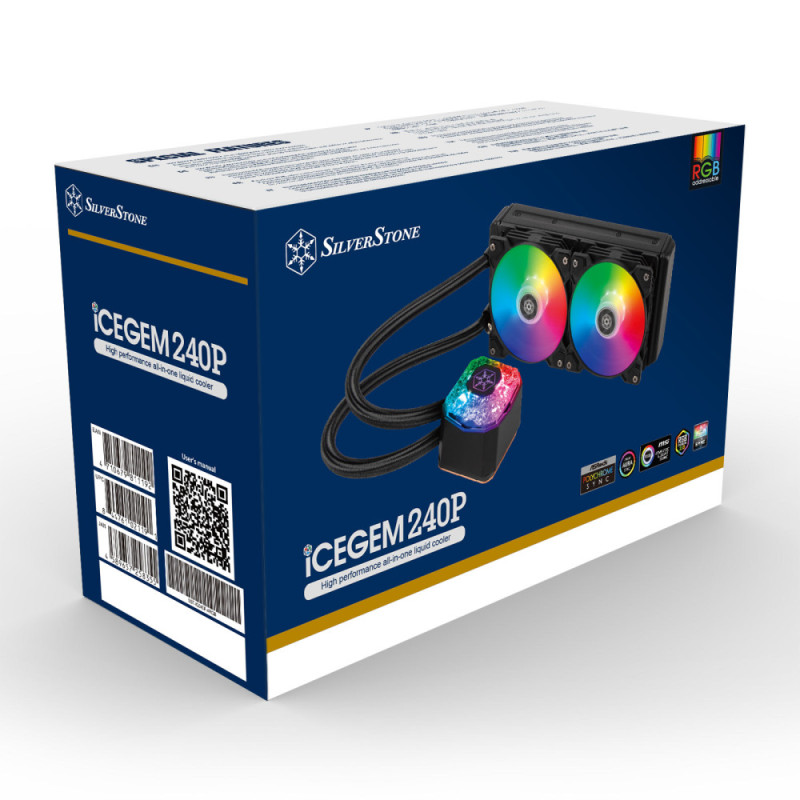 SilverStone Система жидкостного охлаждения Icegem 240P-ARGB LGA2066, 2011, 1366, 115x, 1366, TRX4TR4, AM4, AM3, AM3+, AM2, AM2+, FM1, FM2 TDP280W, черный (SST-IG240P-ARGB)