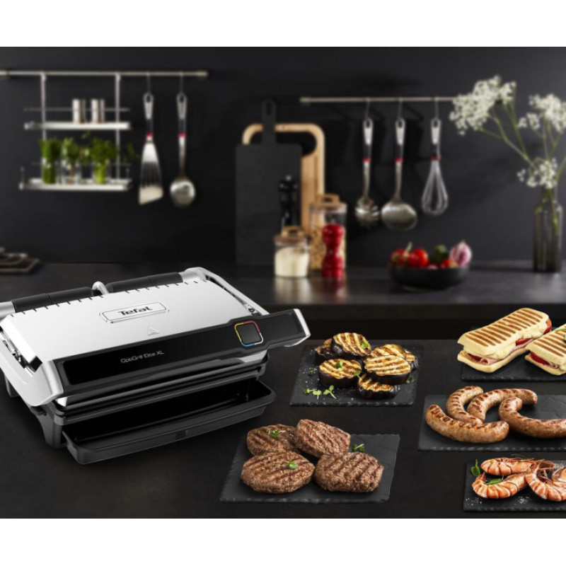 Tefal grill clamping OptiGrill Elite XL, 2200W, temp. regimes-16, removable plates, metal (GC760D30)