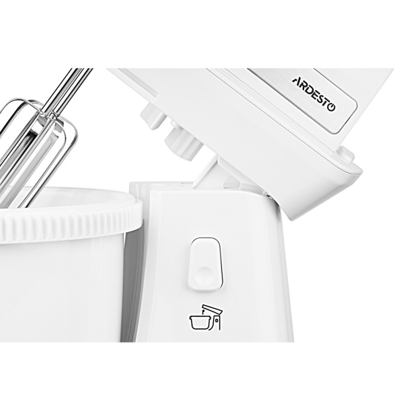 ARDESTO hand mixer with a bowl, 500W, nozzles-4 beaters, bowl-plastic, 3.2L, turbo mode, white (KSTM-500W)