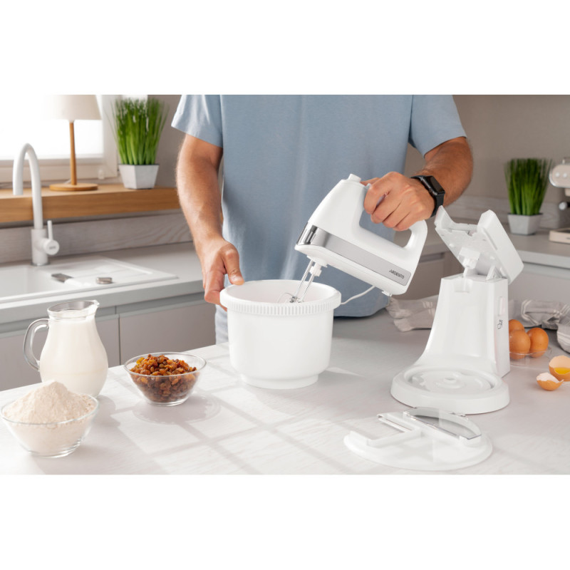 ARDESTO hand mixer with a bowl, 500W, nozzles-4 beaters, bowl-plastic, 3.2L, turbo mode, white (KSTM-500W)