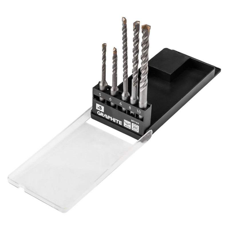 Graphite Набір свердел по бетону GRAPHITE SDS Plus 5x6x110мм, 6x8x10x160мм, кейс, 5шт (56T169)