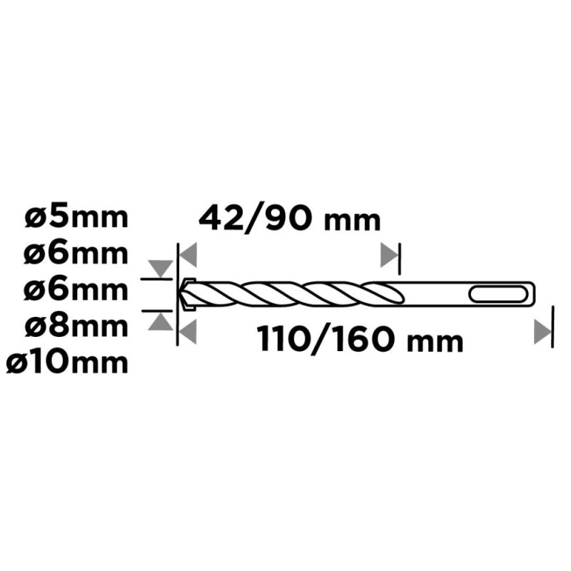 Graphite Набір свердел по бетону GRAPHITE SDS Plus 5x6x110мм, 6x8x10x160мм, кейс, 5шт (56T169)