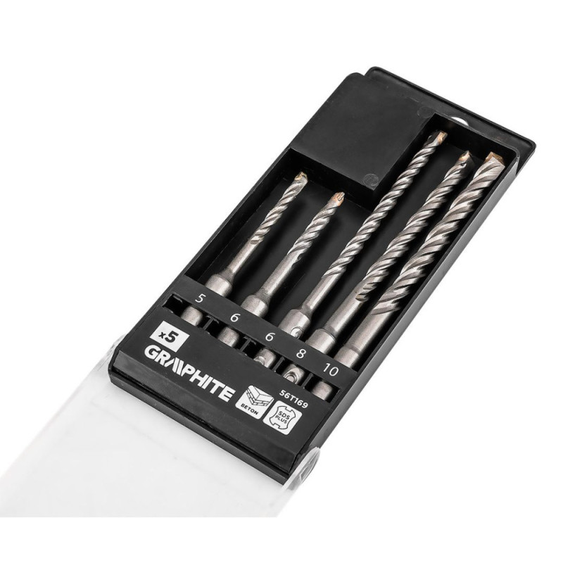 Graphite Набір свердел по бетону GRAPHITE SDS Plus 5x6x110мм, 6x8x10x160мм, кейс, 5шт (56T169)