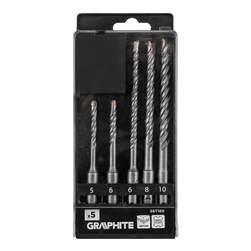 Graphite Набір свердел по бетону GRAPHITE SDS Plus 5x6x110мм, 6x8x10x160мм, кейс, 5шт (56T169)
