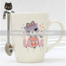 ARDESTO Mug with spoon Love, 320ml, new bone china, stainless steel, white (AR3042BS)
