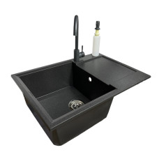 Adamant Kitchen set Horizon Medium, artificial stone, rectang., with drainboard, 700х500х230mm, bowl - 1, over-mounted, graphite + mixer and dispenser (4824296104513)