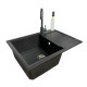 Adamant Kitchen set Horizon Medium, artificial stone, rectang., with drainboard, 700х500х230mm, bowl - 1, over-mounted, graphite + mixer and dispenser (4824296104513)