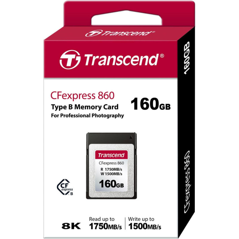 Transcend Карта пам'яті Transcend CFexpress 160GB Type B R1750/W1500MB/s (TS160GCFE860) Transcend Карта пам'яті Transcend CFexpress 160GB Type B R1750/W1500MB/s (TS160GCFE860)