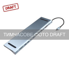 2E Хаб 2E USB-С > USB-A 2.0/2xUSB-A 3.0/2xUSB-C PD/2xHDMI/VGA/jack3.5/microSD/SD/Ethernet, 0.15м, сірий (2E-W2703)