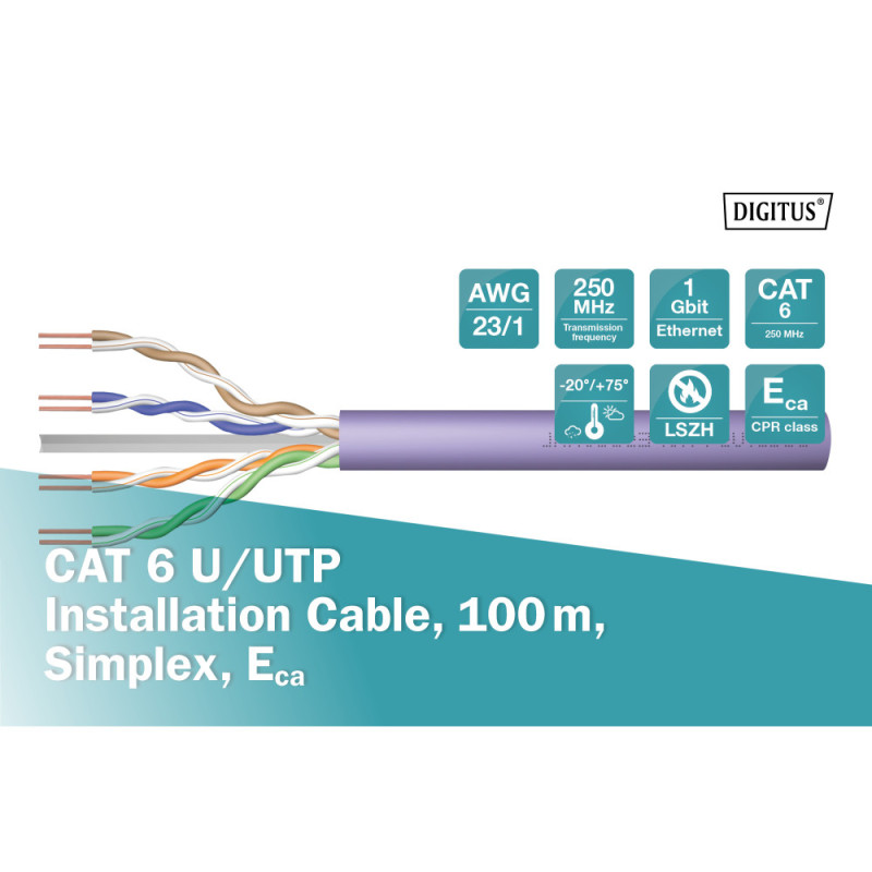 Digitus Кабель CAT 6 U-UTP, 100m, AWG 23/1, LSZH-1, фиолетовый (DK-1613-VH-1)