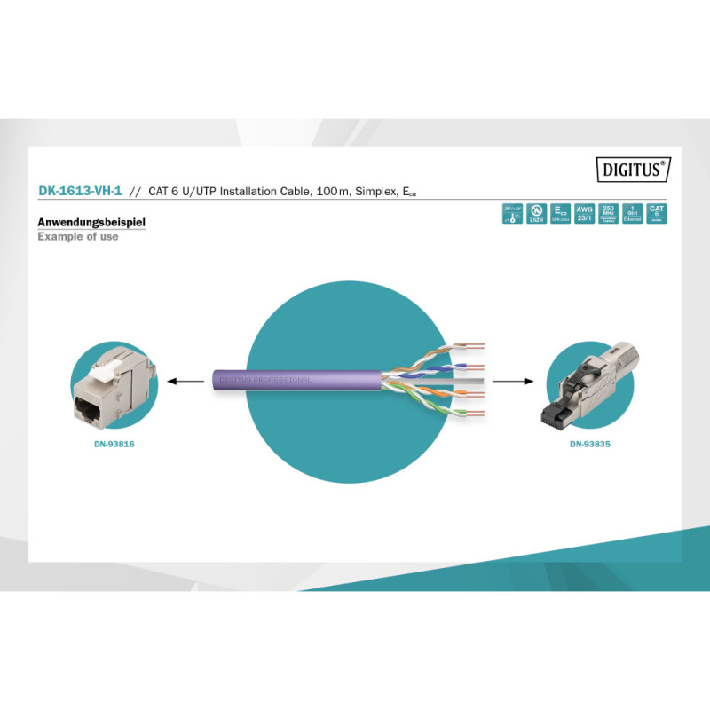 Digitus Кабель CAT 6 U-UTP, 100m, AWG 23/1, LSZH-1, фиолетовый (DK-1613-VH-1)