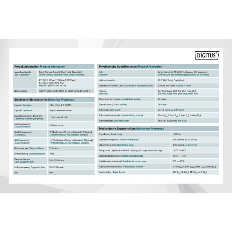 Digitus Кабель CAT 6 U-UTP, 100m, AWG 23/1, LSZH-1, фиолетовый (DK-1613-VH-1)