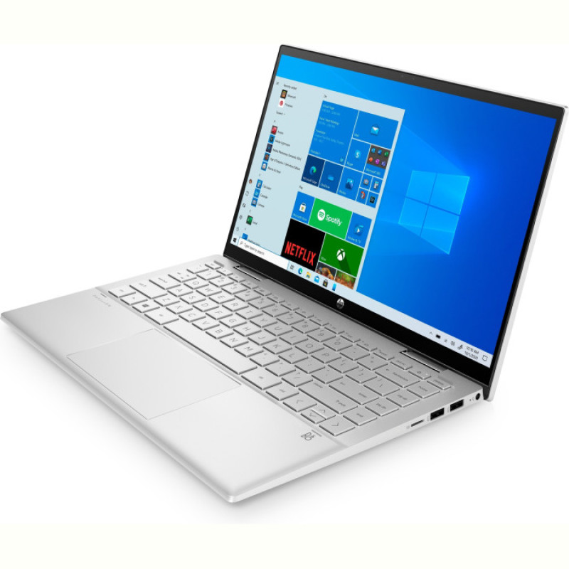 Ноутбук HP Pavilion x360 14-ek2020ua (A0NK3EA); 14" FullHD (1920x1080) IPS LED глянцевый сенсорный , Intel Core 3 100U (1.2 - 4.7 ГГц) , RAM 8 ГБ (Max 8 ГБ) , SSD 512 ГБ , Intel Graphics , без ОП , Wi-Fi , BT , веб-камера , DOS , 1.51 кг , серебристый , подсветка клавиатуры , сканер отпечатков пальцев