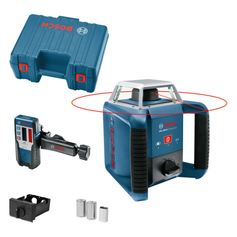 Bosch Нівелір лазерний ротаційний Professional GRL 400 H, 20м/з приймачем 400м, ±0.08мм/м, 600 об/хв, IP54, 2кг, кейс, приймач LR1, АКБ, ЗП (0.601.061.800)