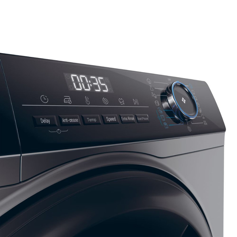 Haier WM front load, 9kg, 1400, A+++, 60m, display, steam, invertor, black door, direct motion, silver (HW90-B14939S8)