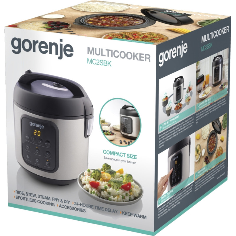 Gorenje Мультиварка, 476Вт, міні, чаша-2л, электронное управл., 5 програм, металл/пластик, черный (MC2SBK)