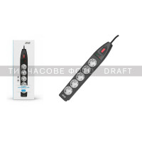 2E Подовжувач-фільтр мережевий 2E 5xТип F, 3x1.5мм кв, 16A, з захистом від перенапруги, 5м, чорний (2E-SP515M5BK)