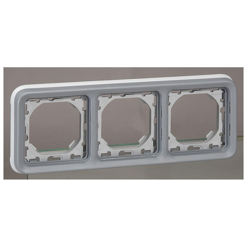 Legrand Plexo Legrand Супорт з рамкою для вбудованого монтажу 3 поста, сірий (069687)