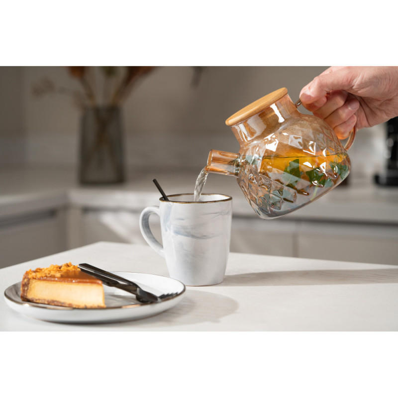 ARDESTO Teapot Golden Moon Diamond, 1000ml, borosilicate glass, bamboo, golden (AR3010GBH)