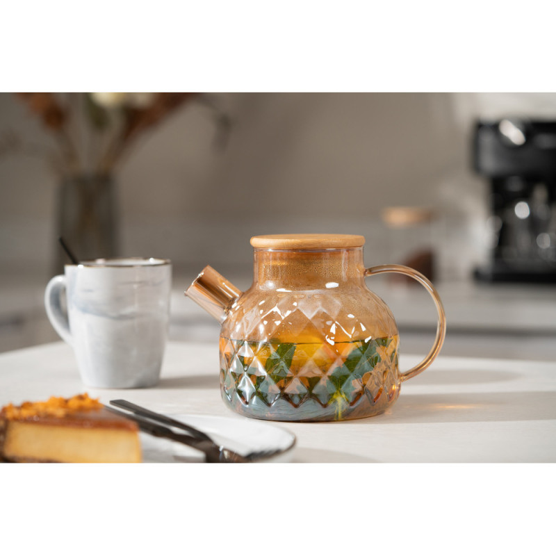 ARDESTO Teapot Golden Moon Diamond, 1000ml, borosilicate glass, bamboo, golden (AR3010GBH)