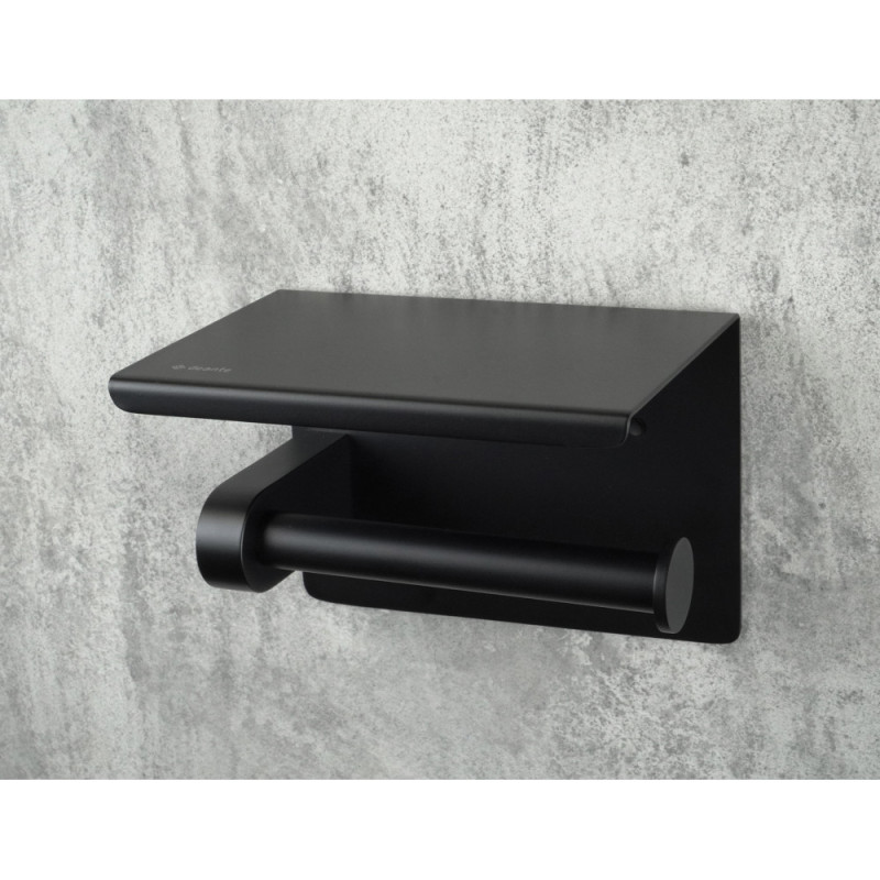 Deante Toilet paper holder Round wall-mounted - with shelf, black (ADR_N221)