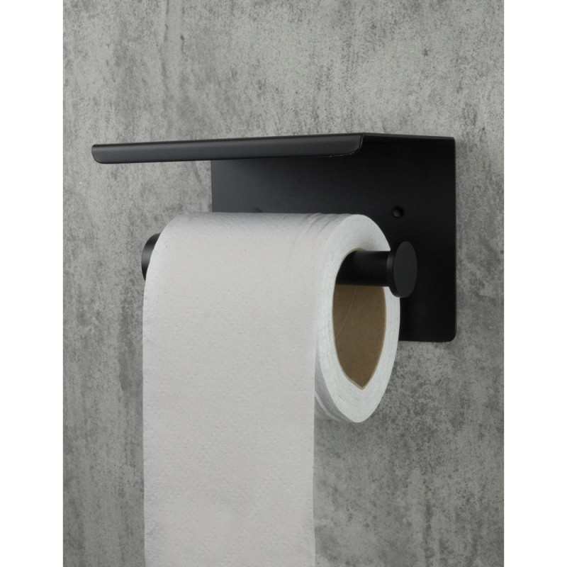 Deante Toilet paper holder Round wall-mounted - with shelf, black (ADR_N221)