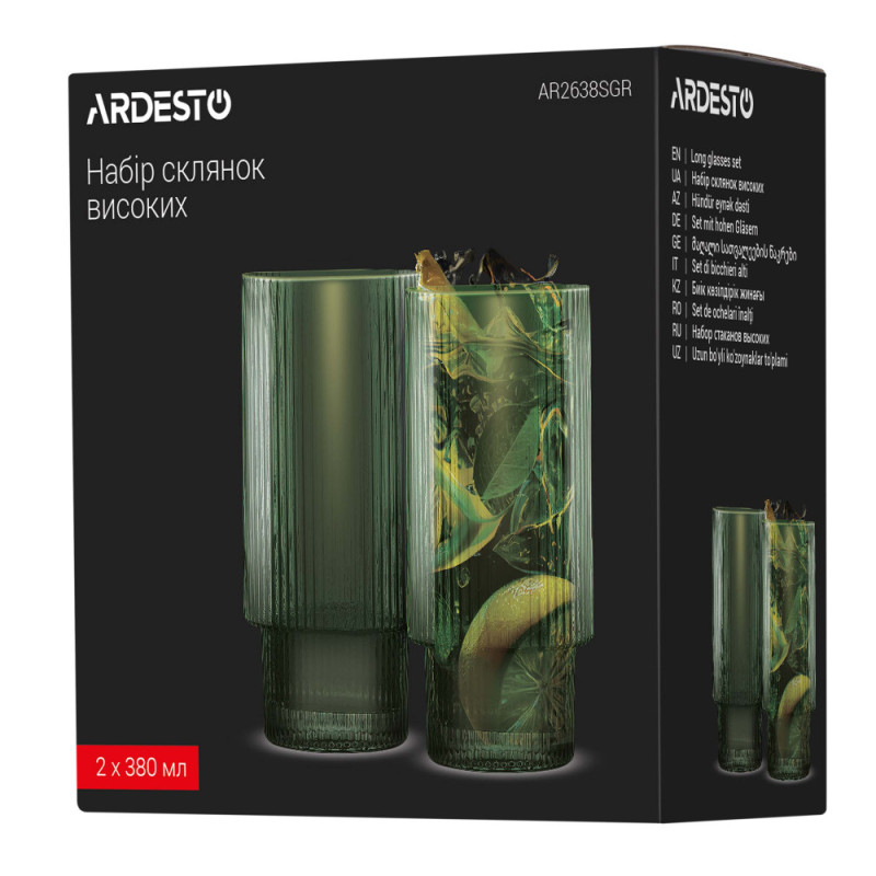 ARDESTO Long glasses set, 380ml, 2pcs, glass, green (AR2638SGR)