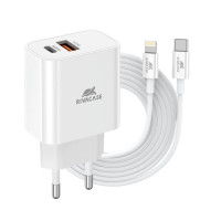 Зарядное устройство RivaCase 2хUSB-А + Type-C PD 20W+QC3.0 кабель Type-C-Lighting white (PS4102 WD5 (White))