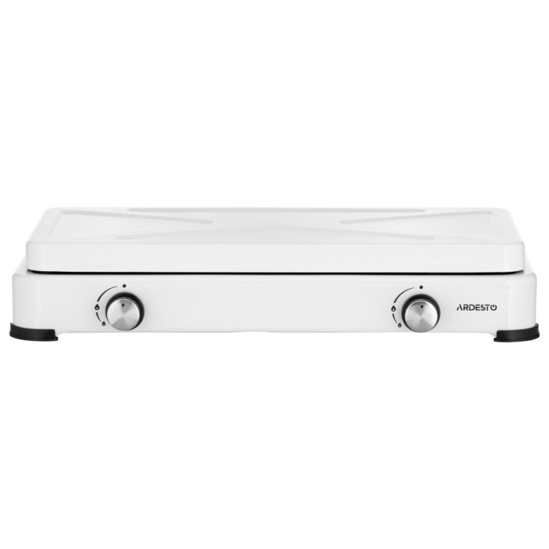 ARDESTO Gas Cooktop GTC-NS2012W, gas type LPG, 2 alum. burners, enamel body, painted grid, top lid, color: white