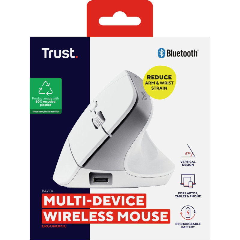 Trust Миша Trust Bayo+ Multidevice Ergonomic, BT/WL/USB-A, біла (25399_TRUST)