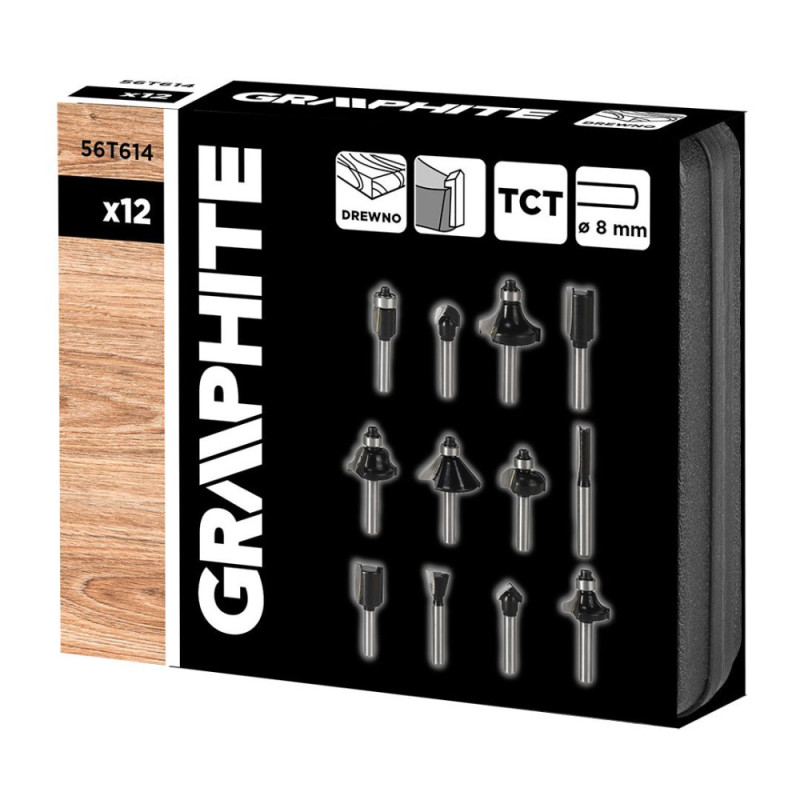 Graphite Набір фрез по дереву GRAPHITE WIDIA твердосплавні 8мм 12шт (56T614)