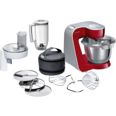 Bosch Kitchen machine 1000W, metal bowl, plastic body, 8 attachments, red (MUM58720)