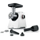 Bosch Meat grinder, 2100W, 3.5kg/min, 2 grates, sausage attachment, kebbe, plastic, white (MFWS607W)