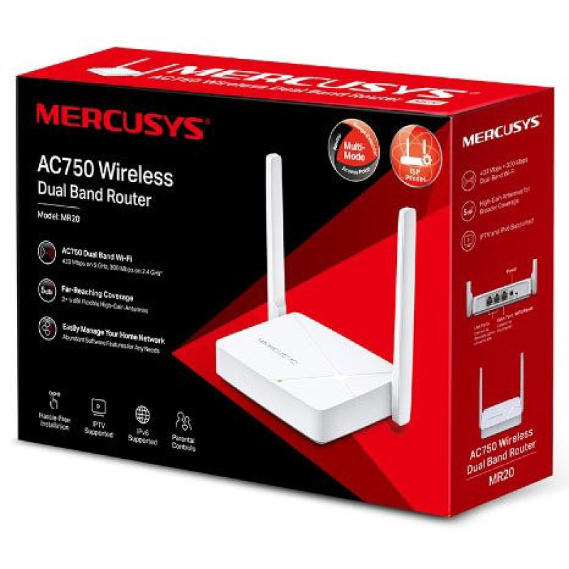 Mercusys Router MR20 AC750, 2xFE LAN, 1xFE WAN