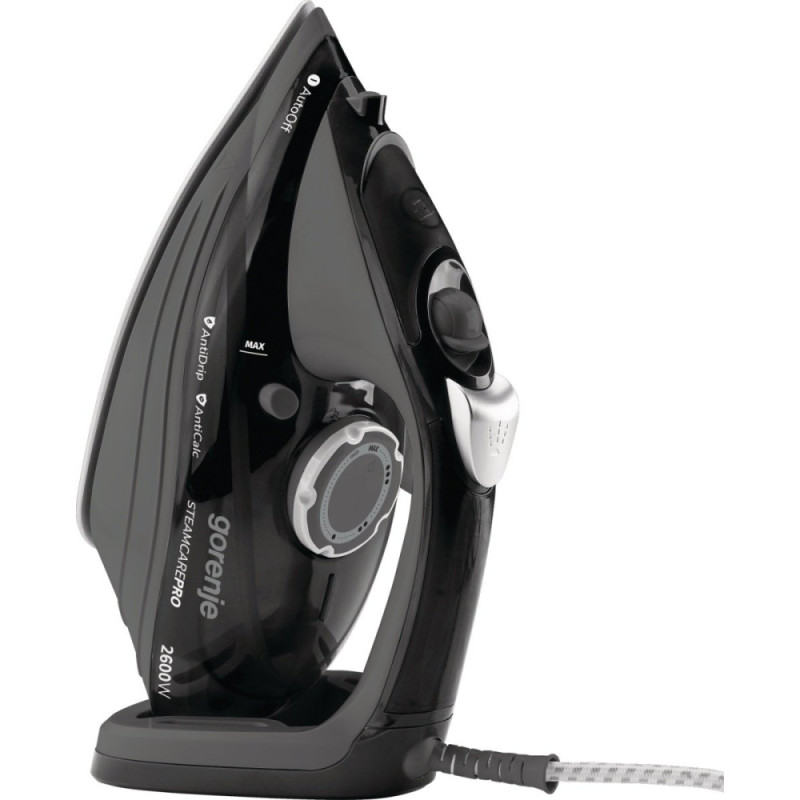 Gorenje Iron, 2600W, 350ml, steam boost -95g, vert. Steaming, auto shutdown, ceramic soleplate, grey-black (SIH2600BKG)