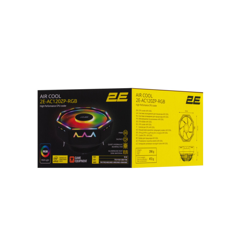 2E Gaming CPU cooler Air Cool AC120ZP RGB, LGA1851, 1700, 1200, 115x, 775, AM5, AM4, AM3, AM3+, AM2, AM2+, FM2, FM1, 4pin RGB, TDP 95W (2E-AC120ZP-RGB)