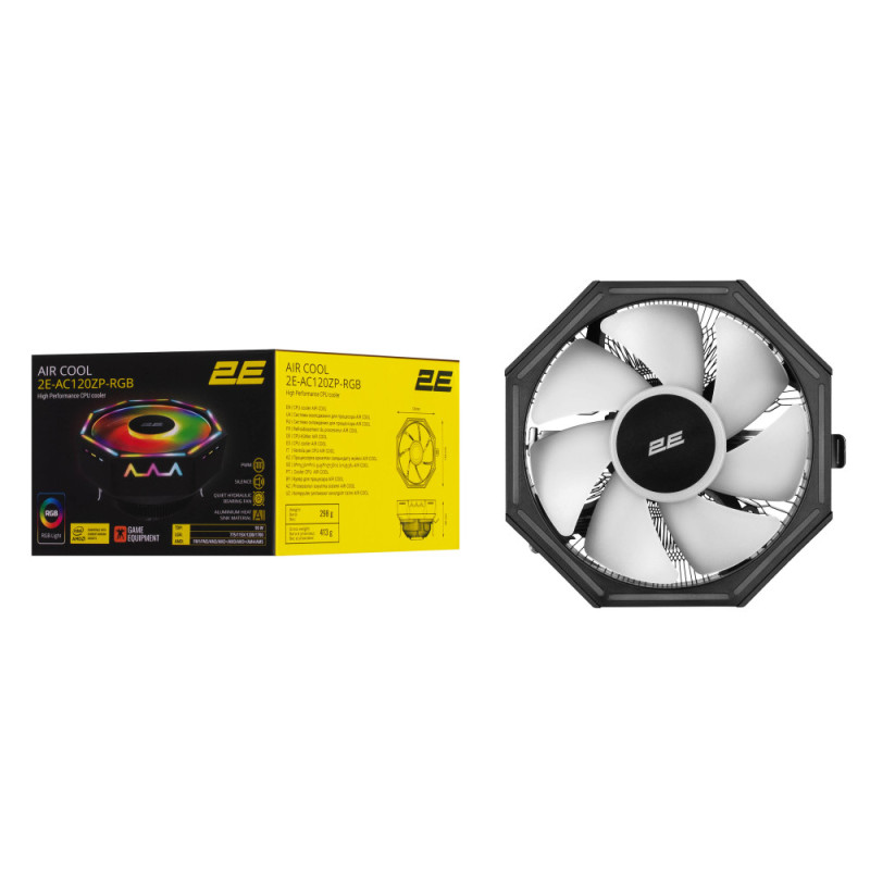 2E Gaming CPU cooler Air Cool AC120ZP RGB, LGA1851, 1700, 1200, 115x, 775, AM5, AM4, AM3, AM3+, AM2, AM2+, FM2, FM1, 4pin RGB, TDP 95W (2E-AC120ZP-RGB)