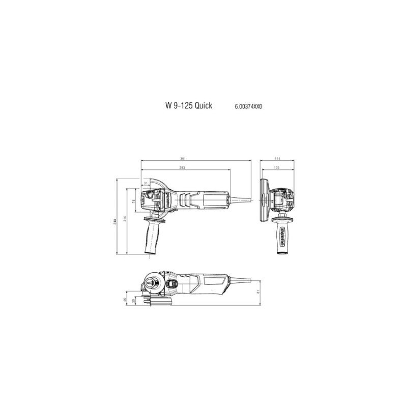 Metabo Шліфмашина кутова W 9-125 QUICK 125мм 900Вт 10500об·хв 2.1кг (600374000)